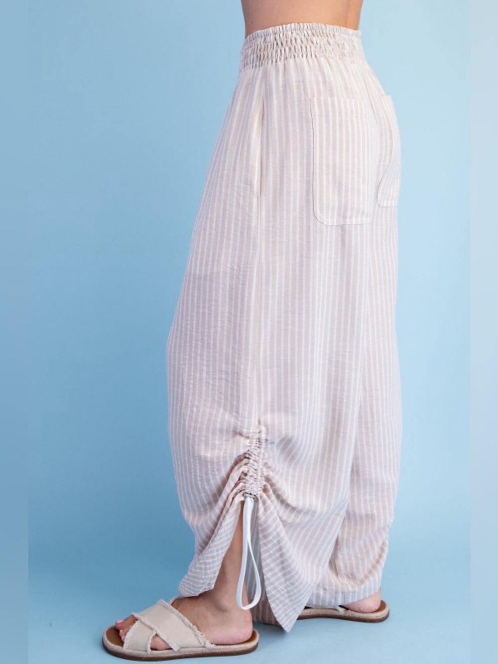 GiGio Latte Striped Barrel Pants with Adjustable Ruched Hem - Picture 6 of 8